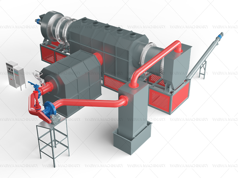 Continuous carbonization furnace with secondary combustion chamber